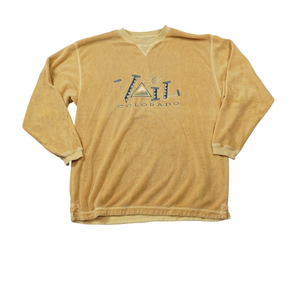 Vintage Vailโ Colorado Terry Cloth Cotton Crewneck Sweatshirt Mustard Yellow